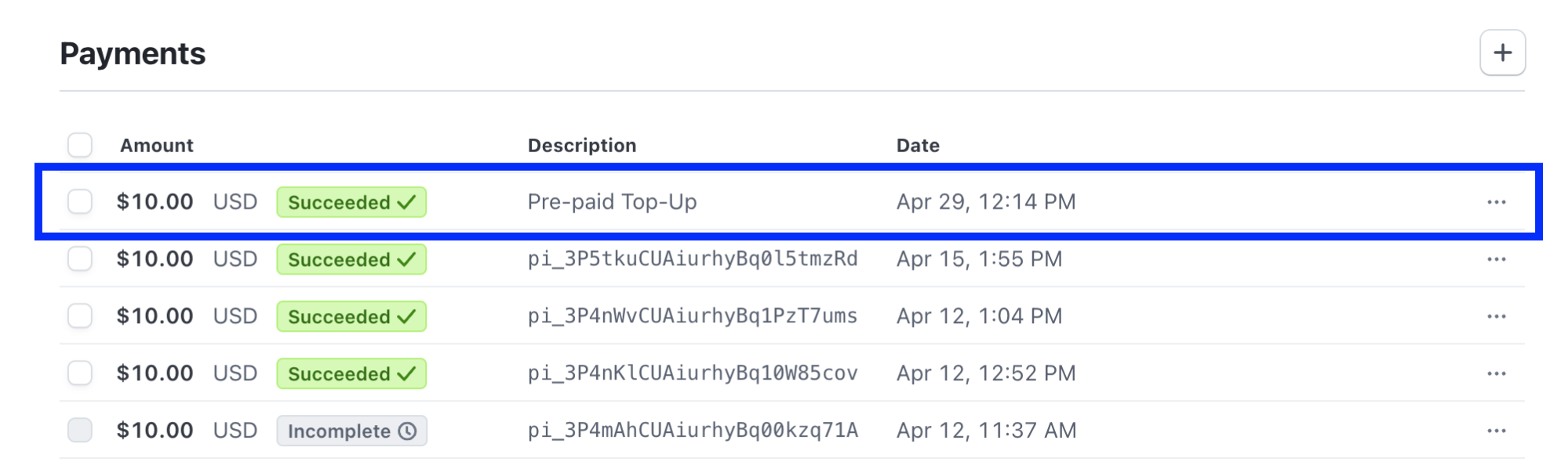 Create Payment in Stripe