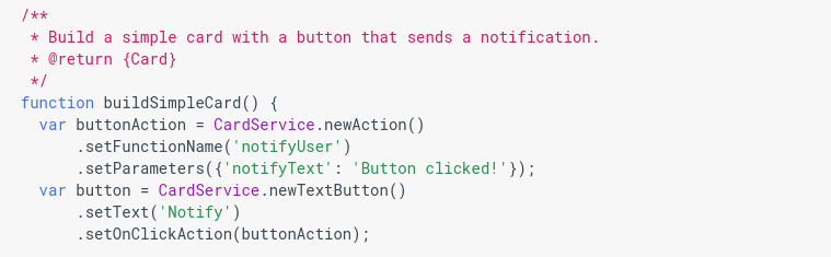 Code sample to programmatically create cards for Gmail add-ons