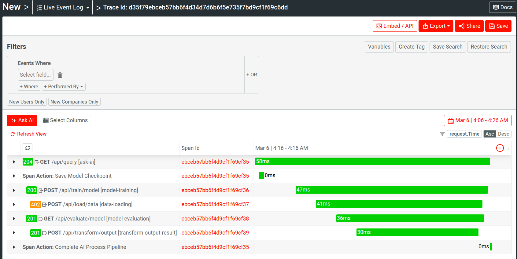 Digging into trace details in Moesif.