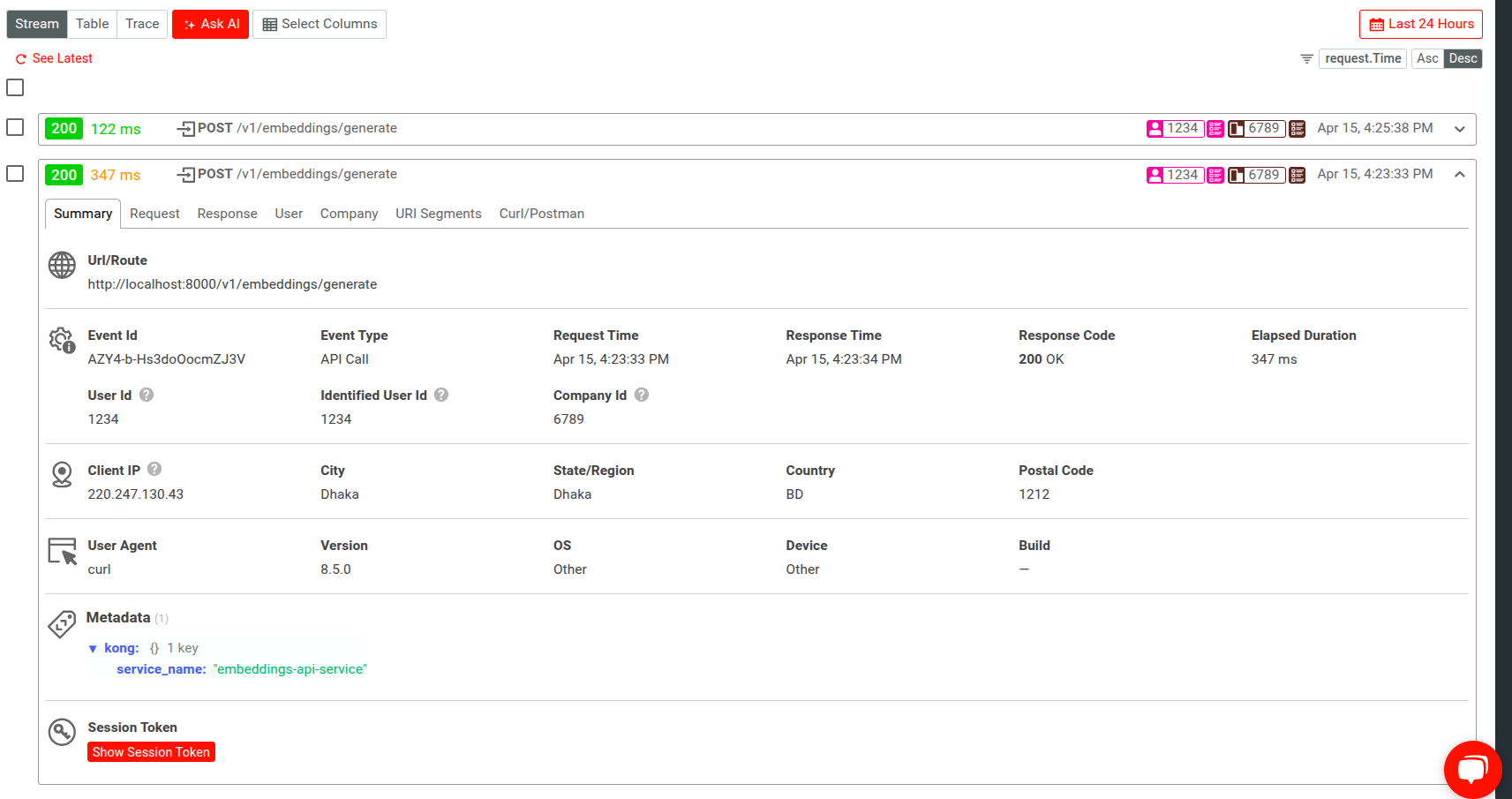 Kong metadata fields in Moesif