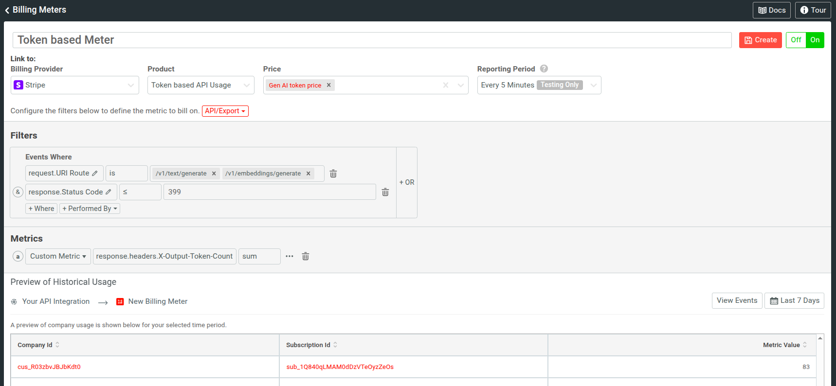 A token-based billing meter in Moesif