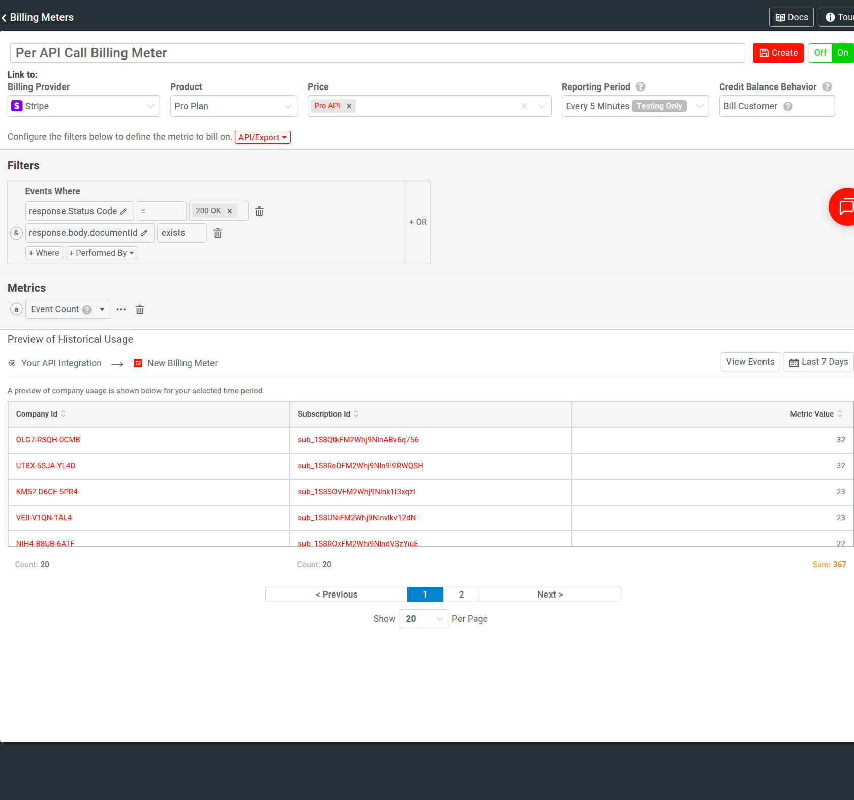 A billing meter in Moesif that counts API requests for charging customers.