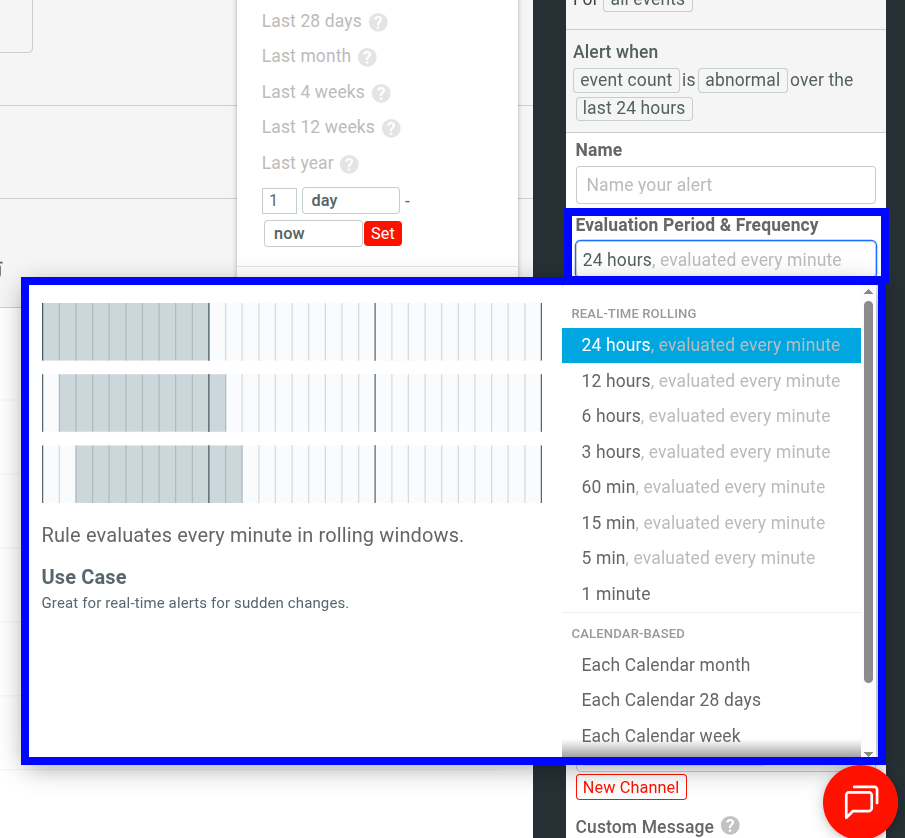 Evaluation period menu in alerts.
