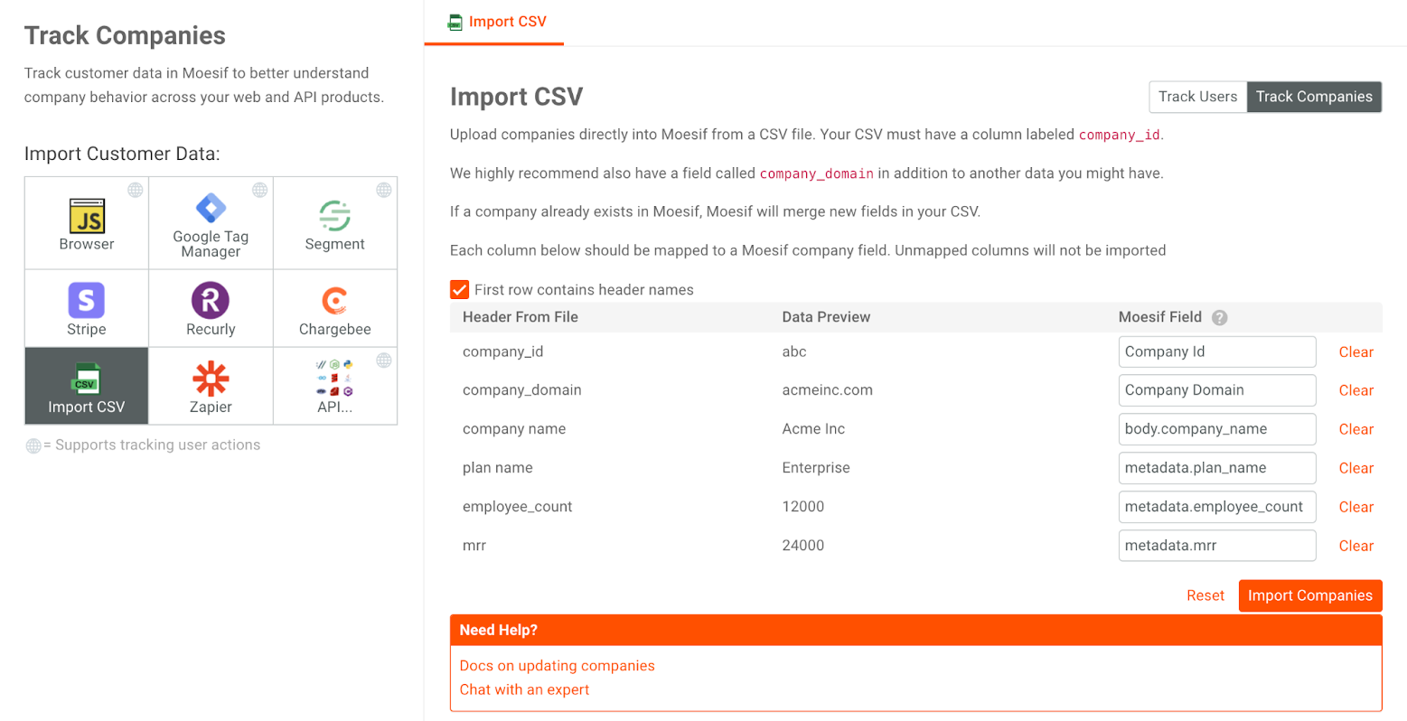Importing Customer Data from CSV | Moesif Docs