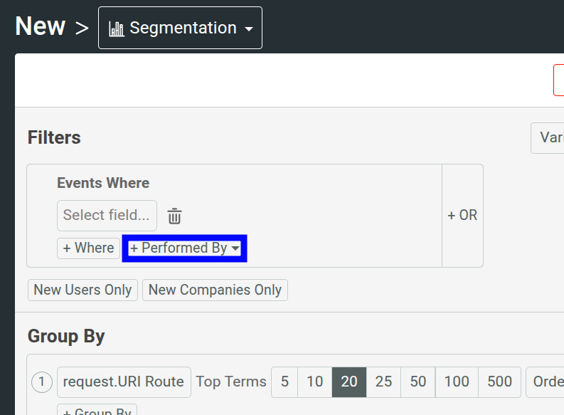 'Performed By' menu in a Segmentation chart
