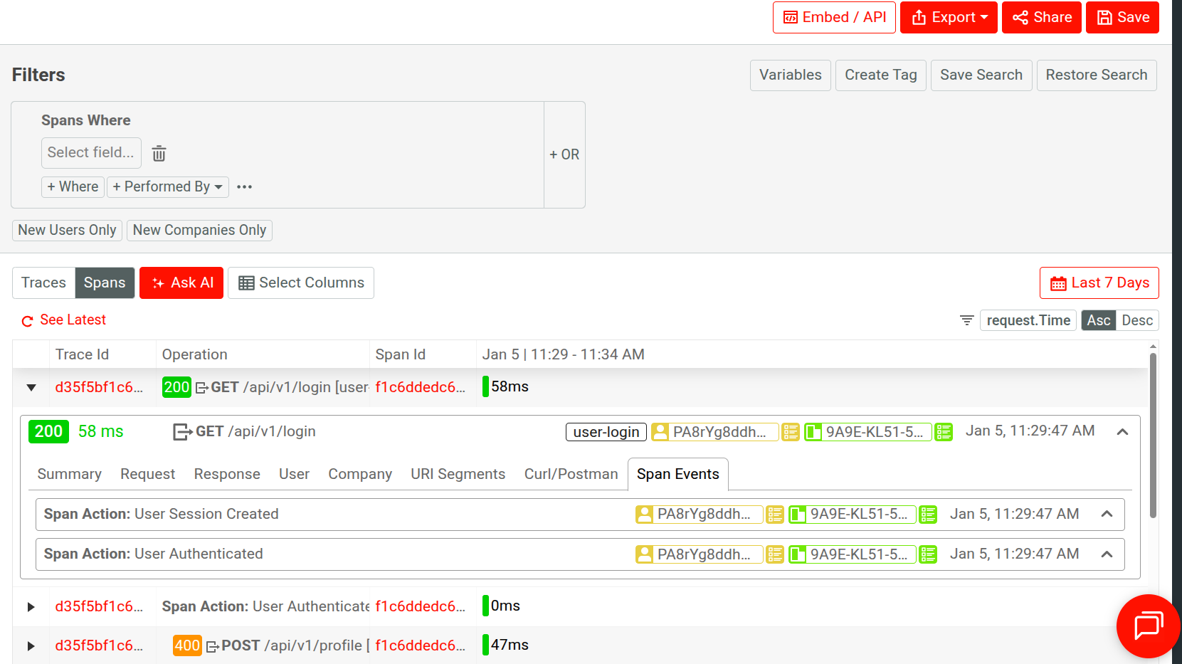 Span Events tab for a span in Trace Explorer