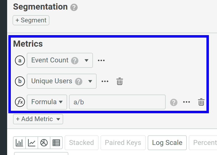 A custom formula example in a Segmentation chart
