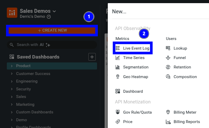 Creating a new Live Event Log chart