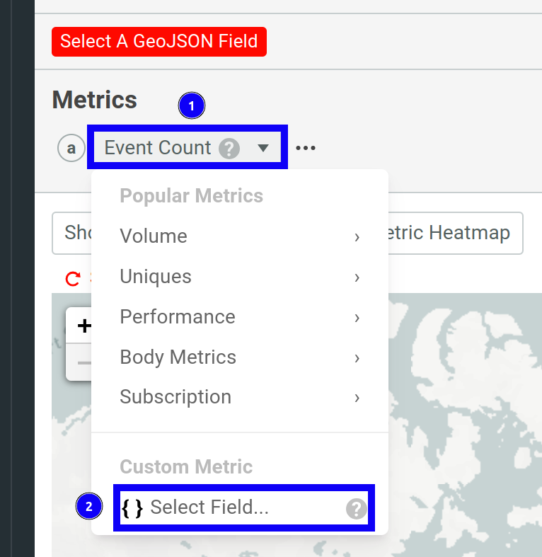 Add custom metric by selecting a custom field in a Geo Heatmap chart