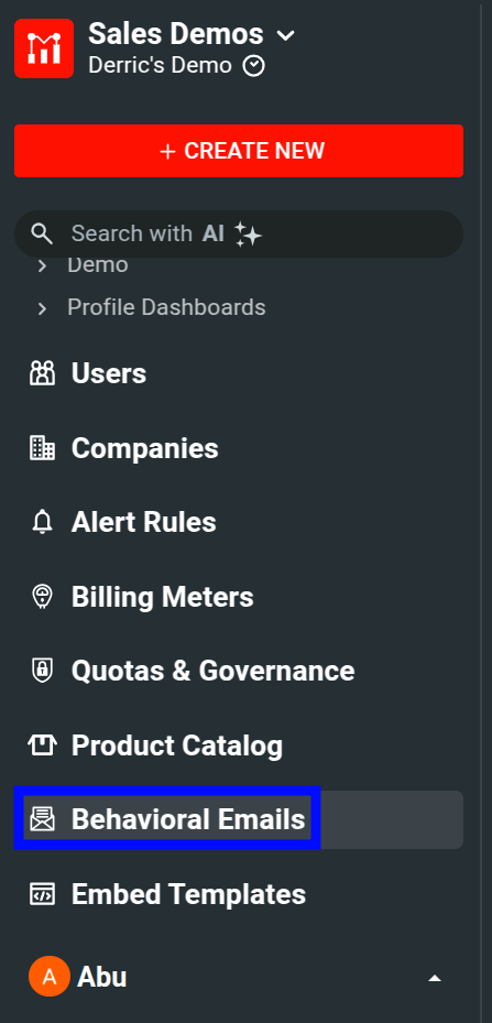 Behavioral Emails Menu Item