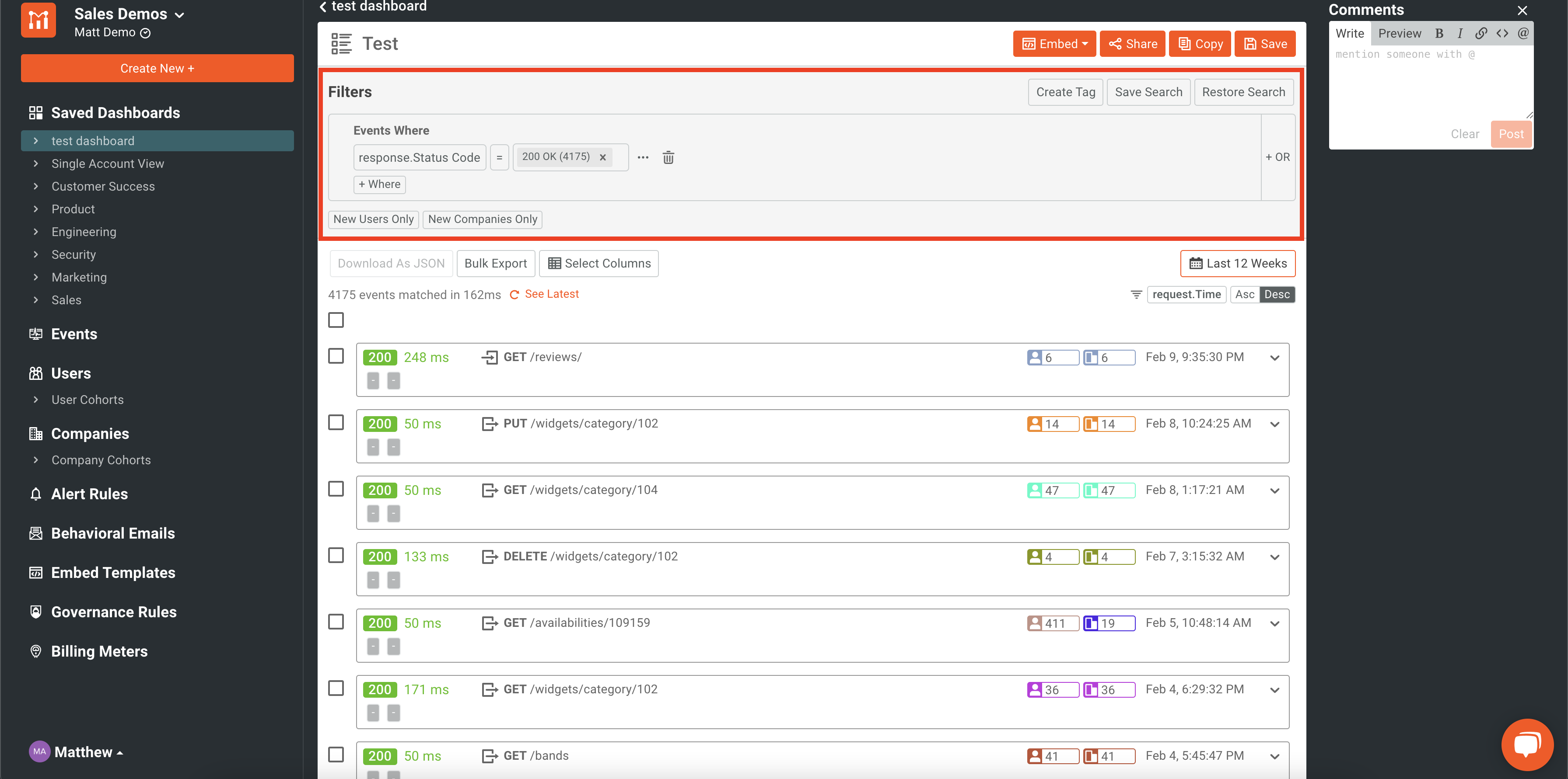 change filter for a workspace