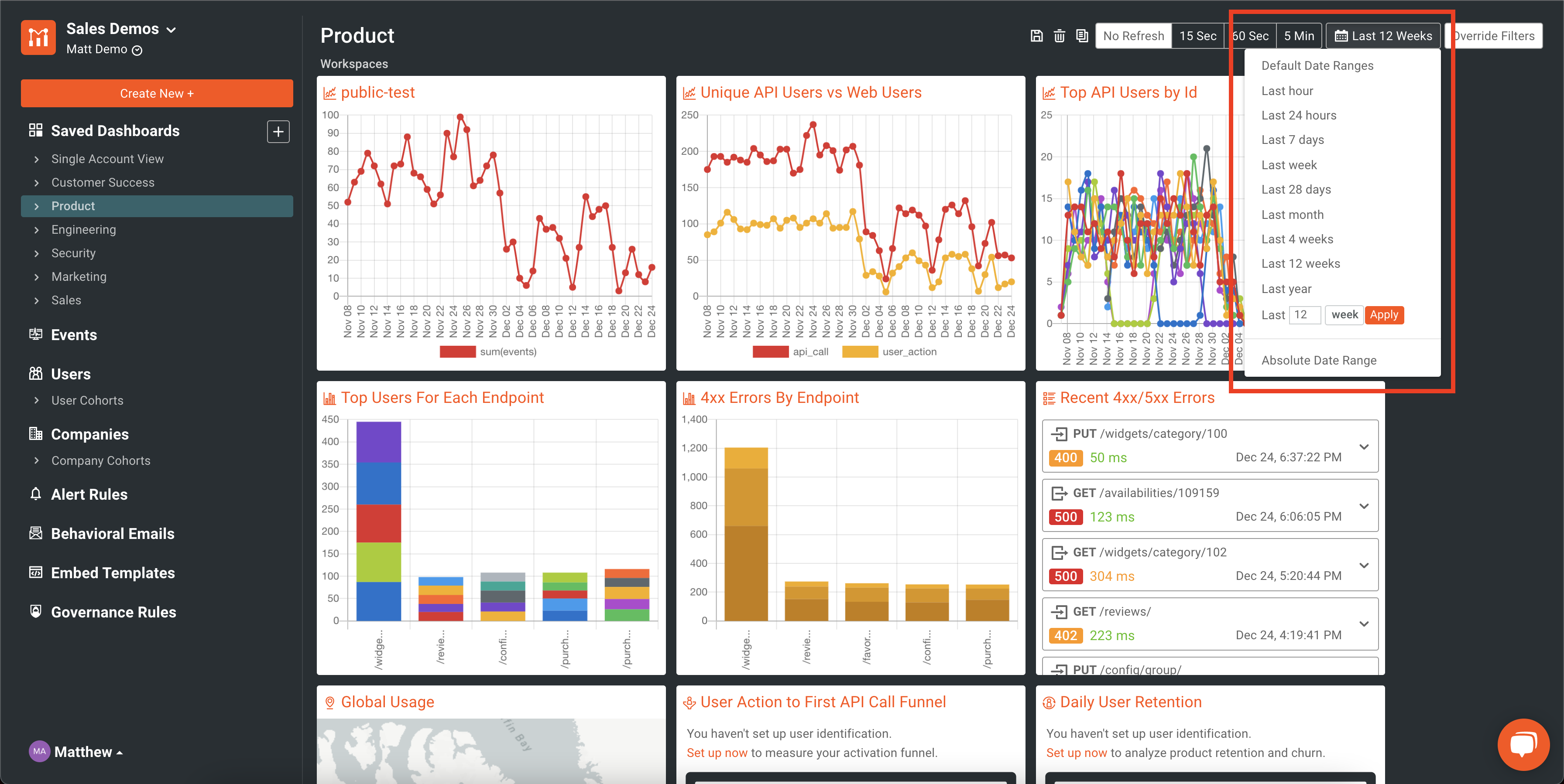 override date range Moesif dashboard