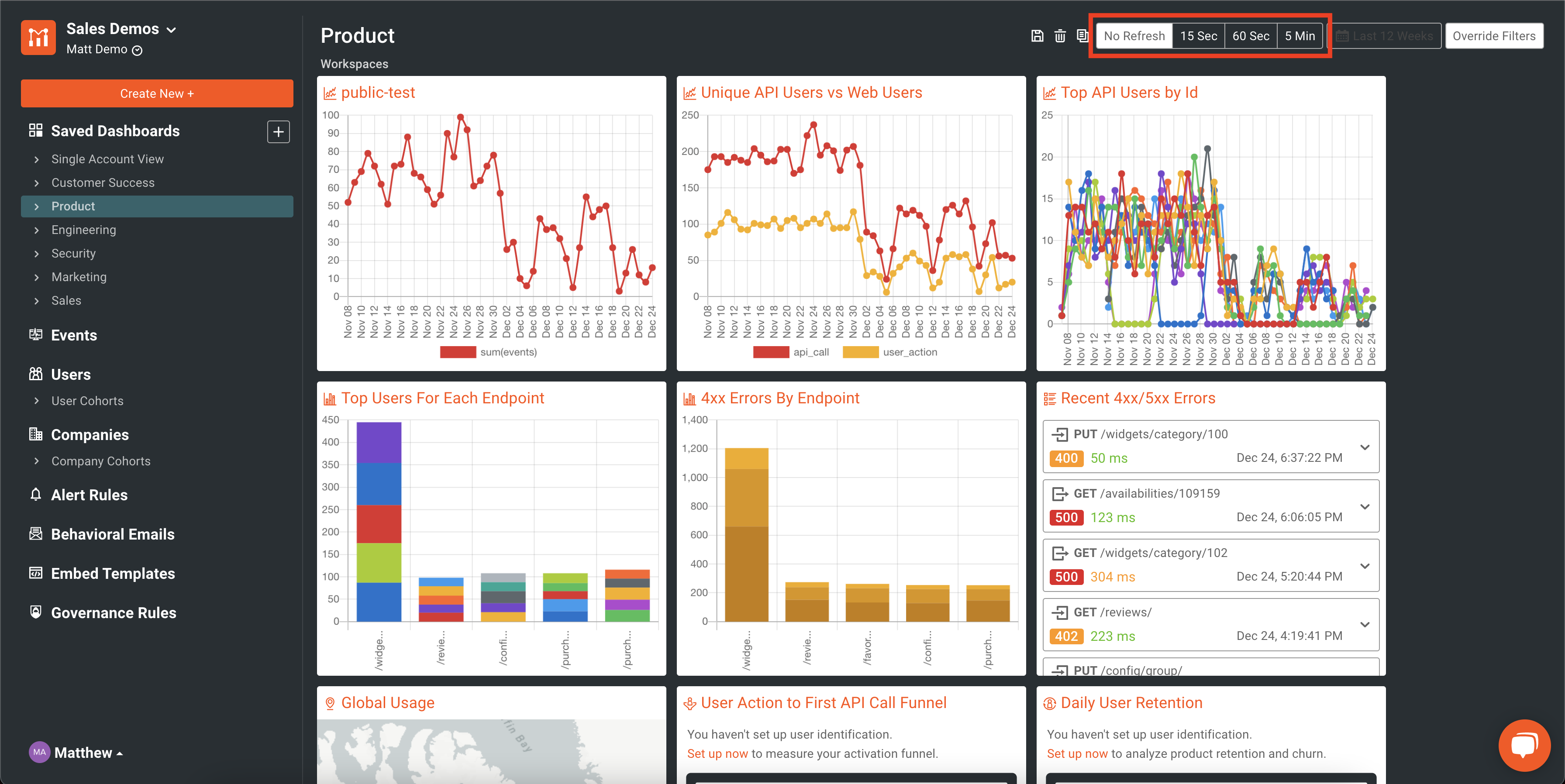 refresh intervals for Moesif dashboard