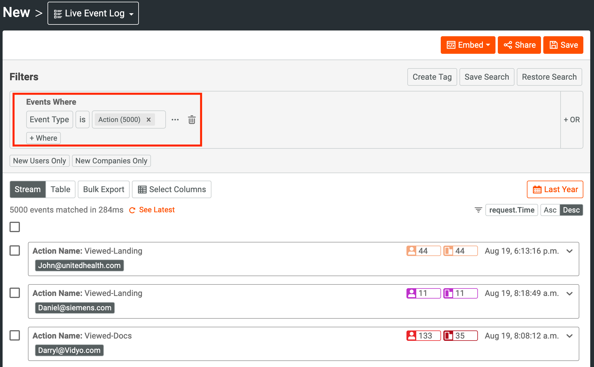 Filtering custom actions