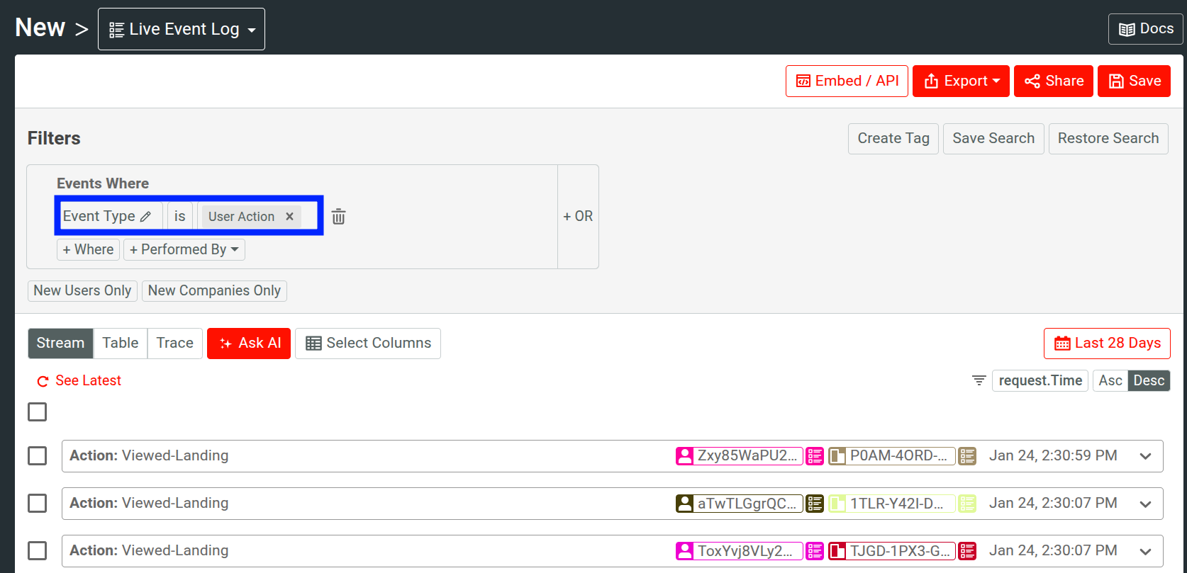 Filtering custom actions
