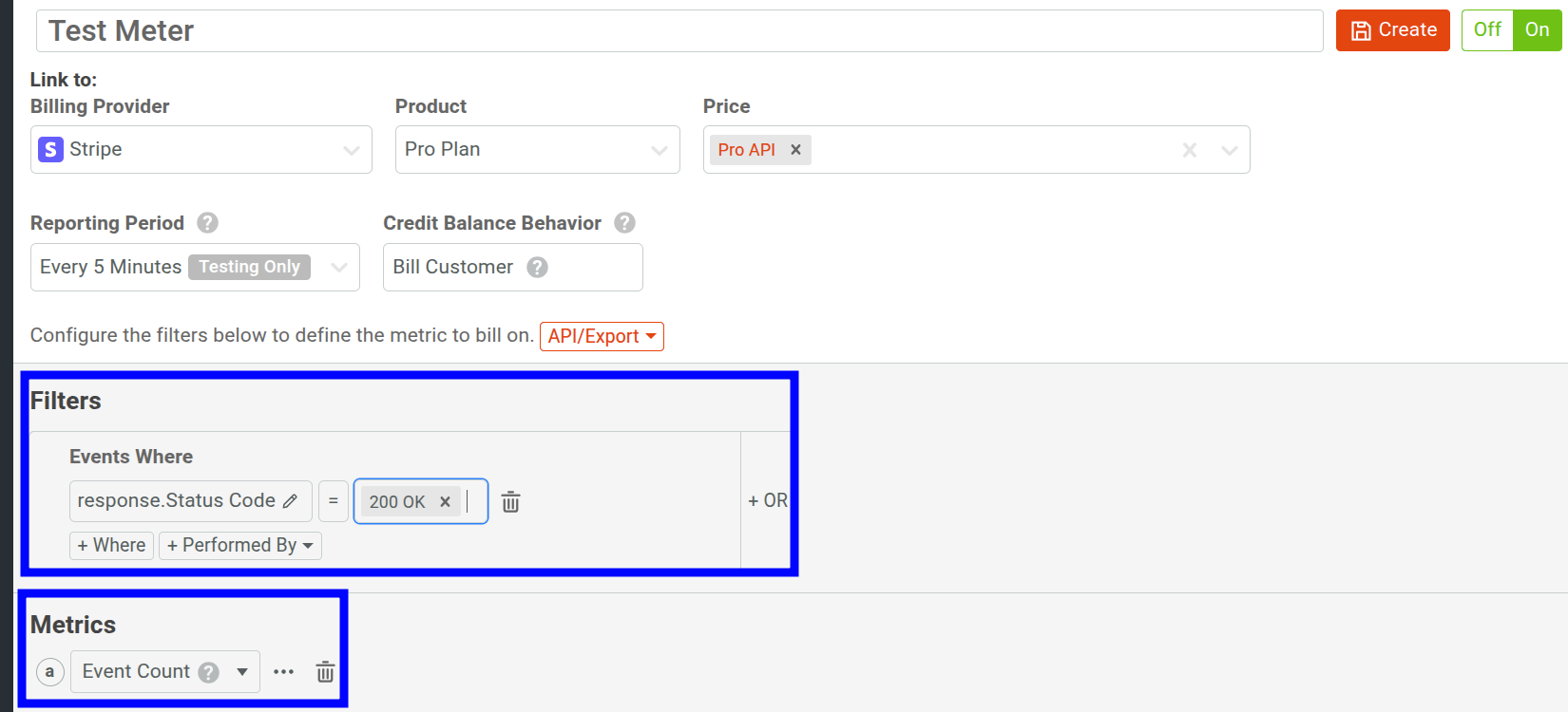 An example Billing Meter that bills on all HTTP 200 OK status codes