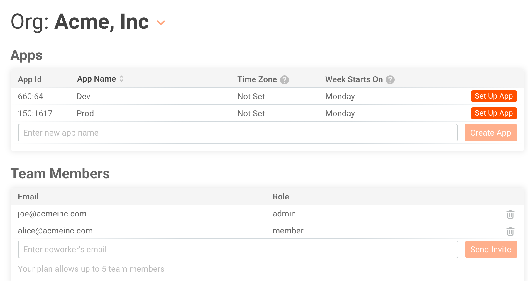 Apps and Team Settings