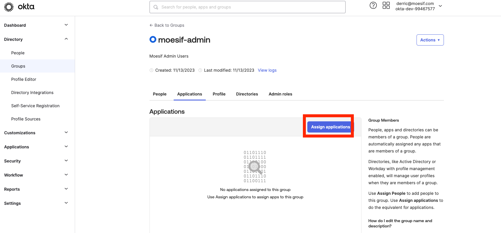 Okta Assign Applications
