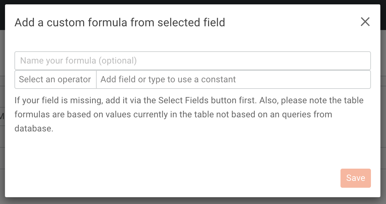 Dialog to enter custom formula details for adding a custom column in a Lookup table