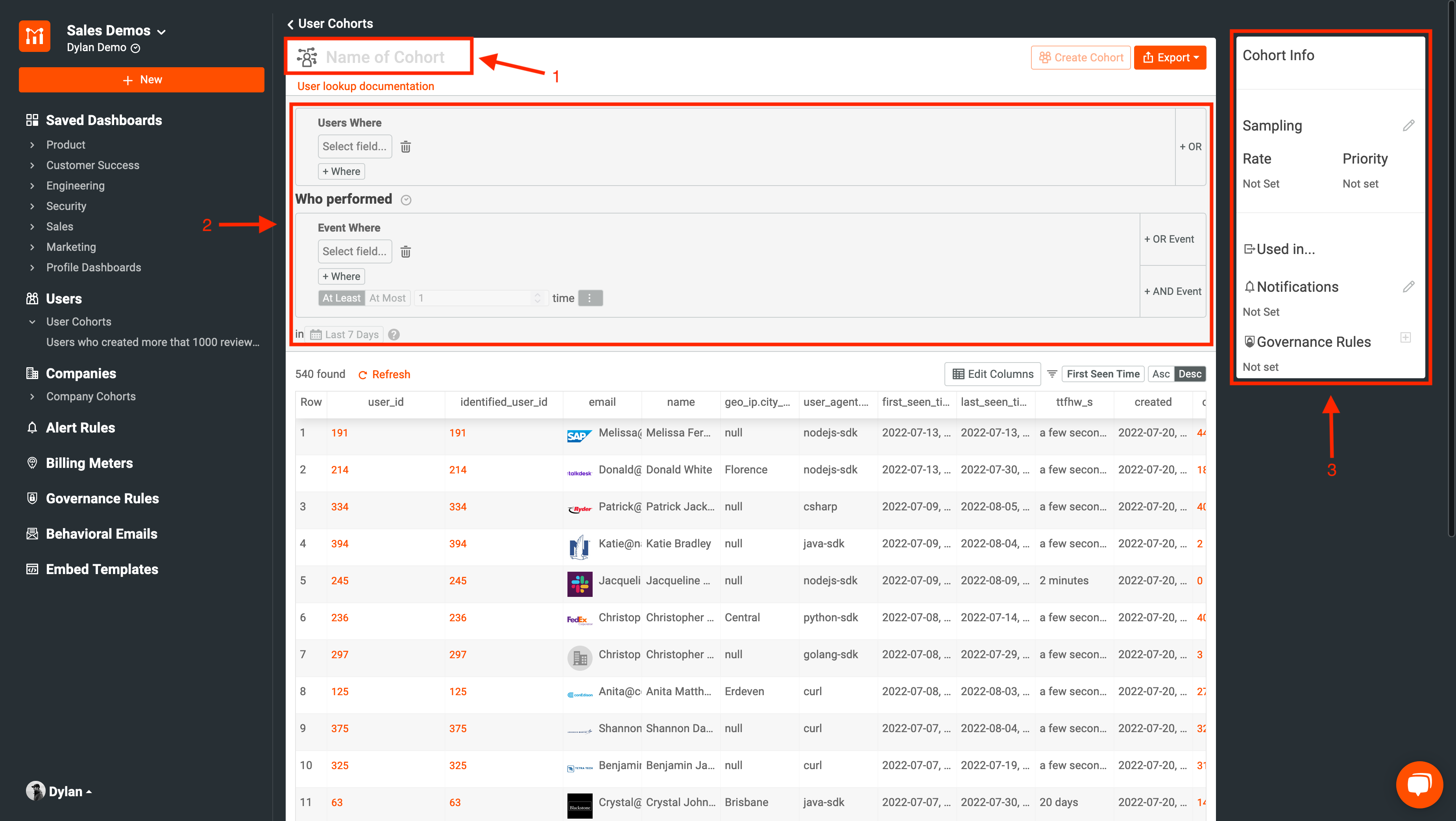 Cohort creation screen