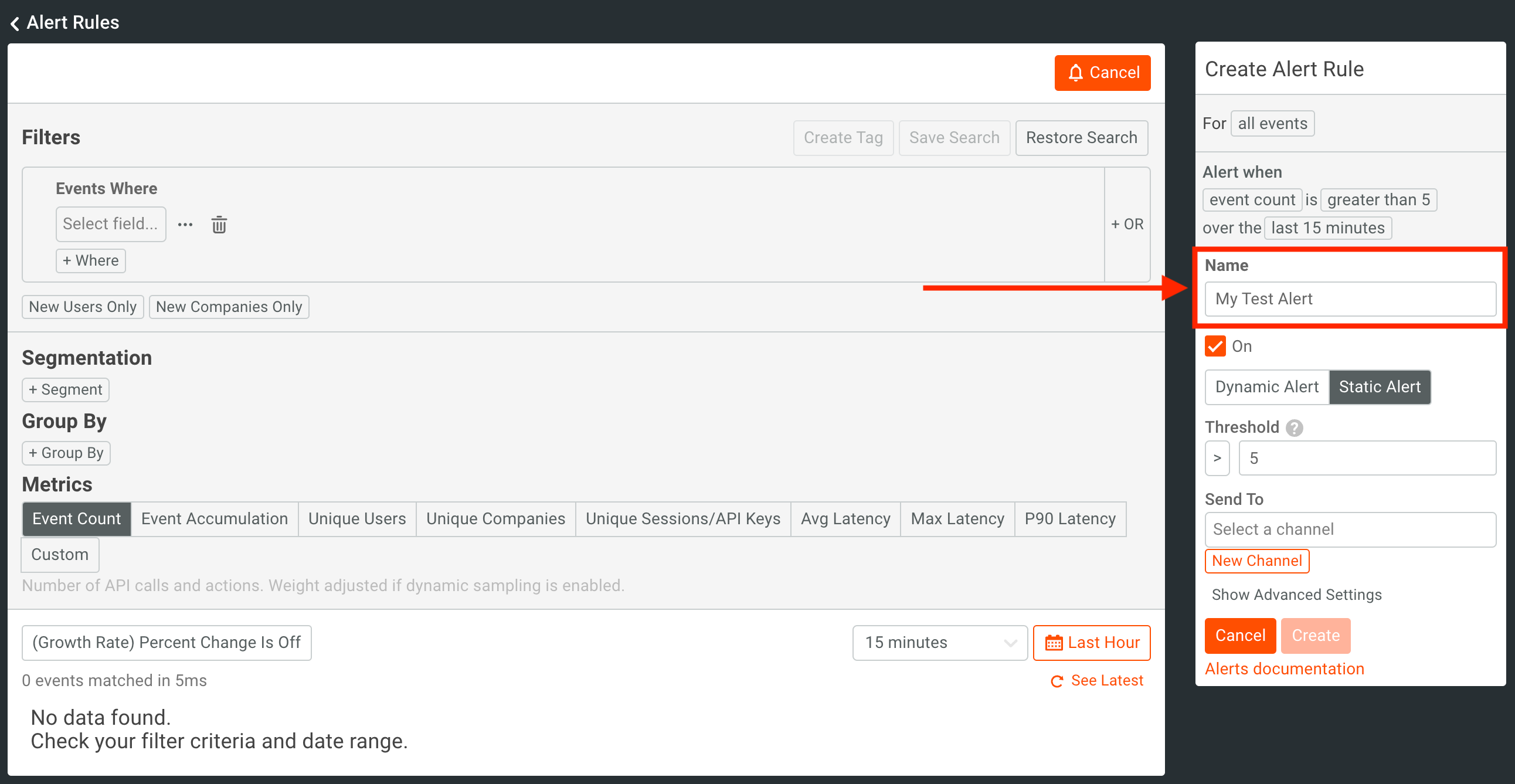 Moesif Alert name field