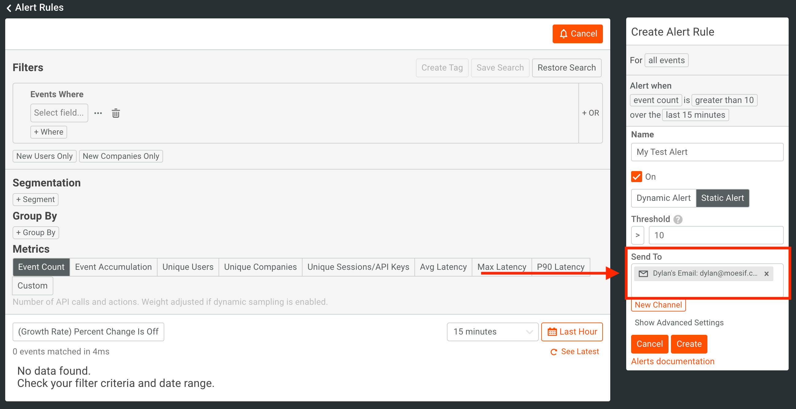 Moesif confirm alert channel
