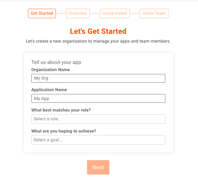 Moesif create account first screen
