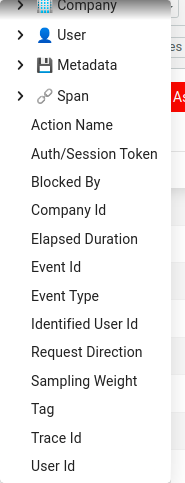 Trace data filters in 'Filters' section in Moesif