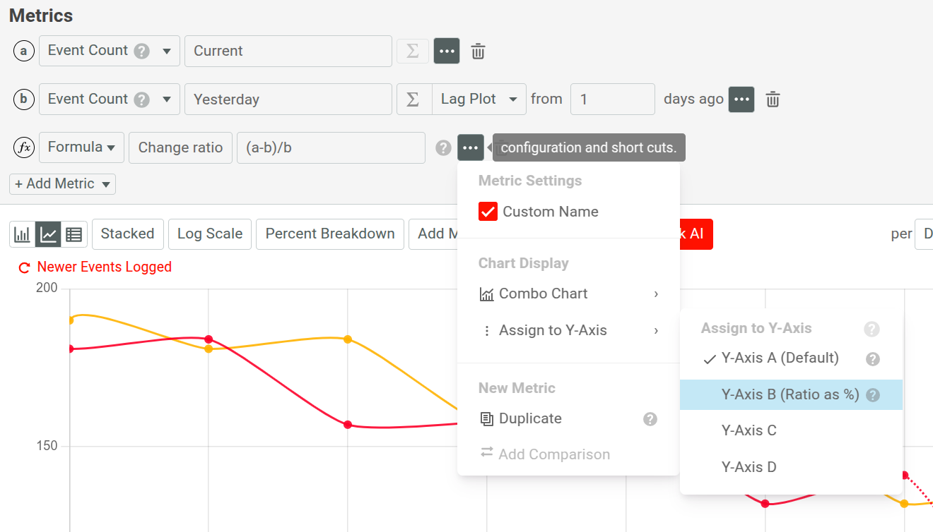 Defining the growth computation metric to calculate day-by-day growth. Defining the growth computation metric.