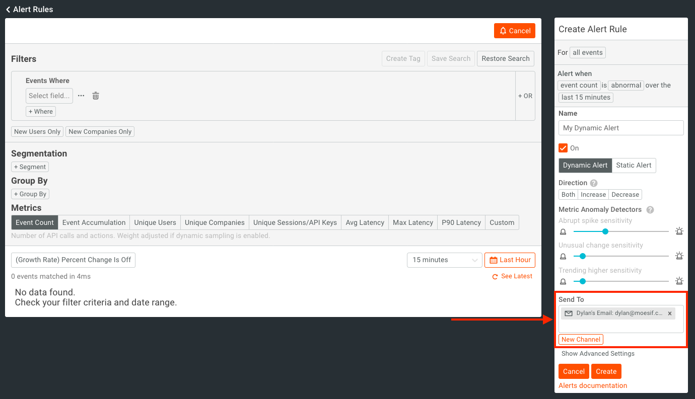 alert channel selected