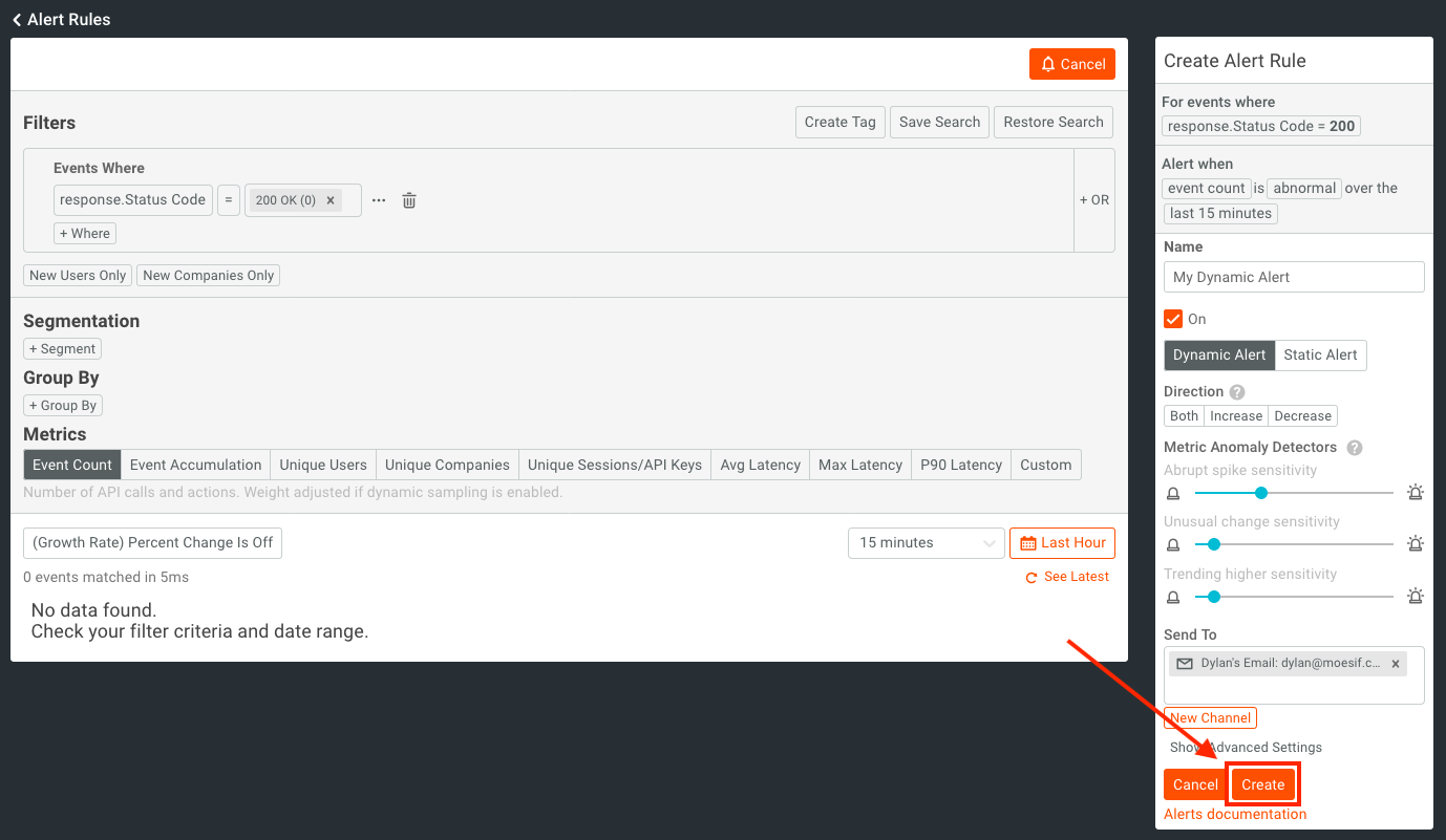 create alert button click