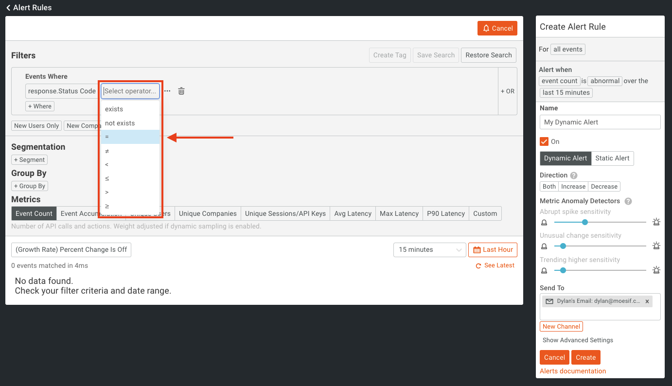 Moesif set alert value