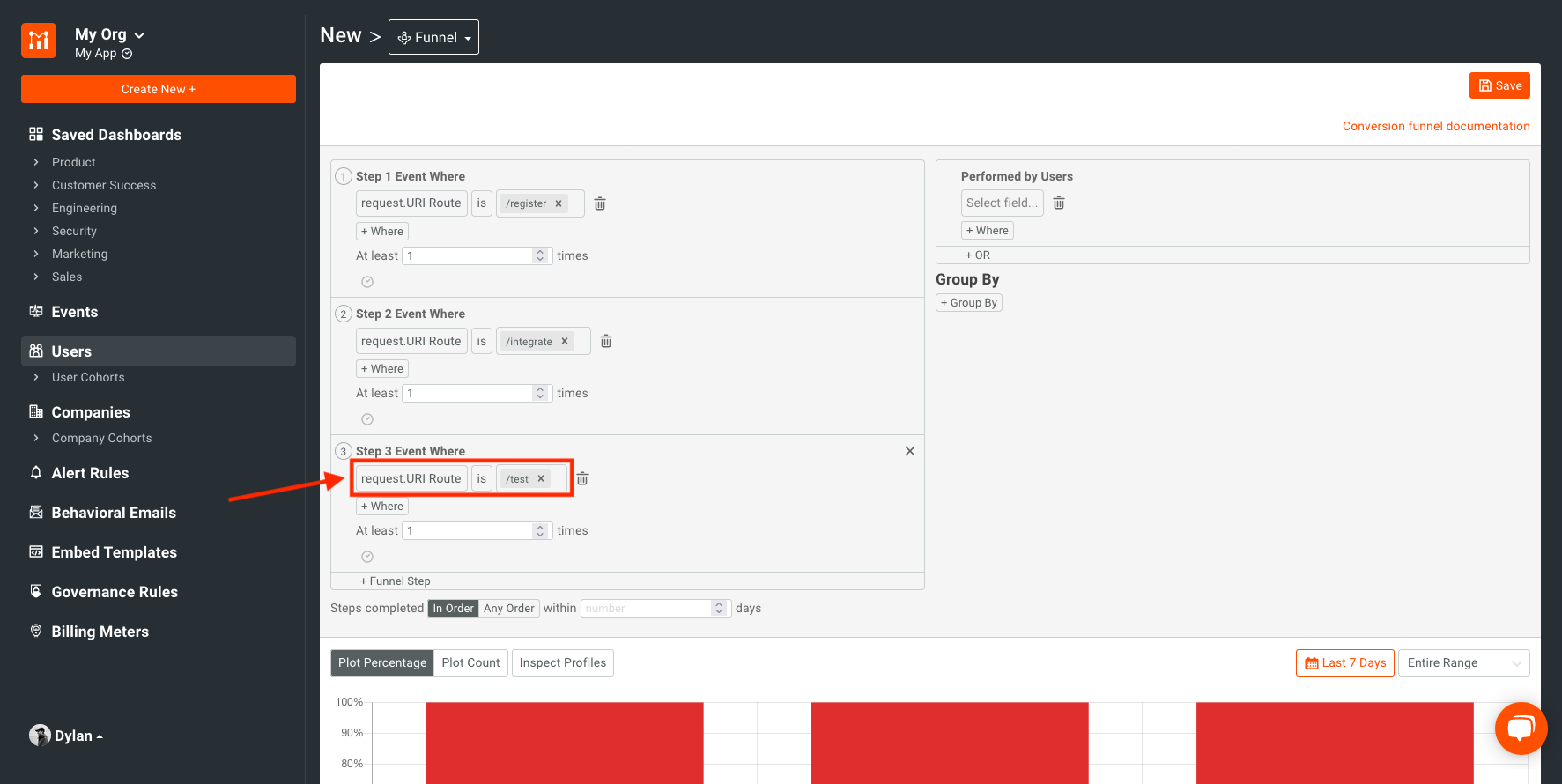 add filter for 3rd step in user funnel