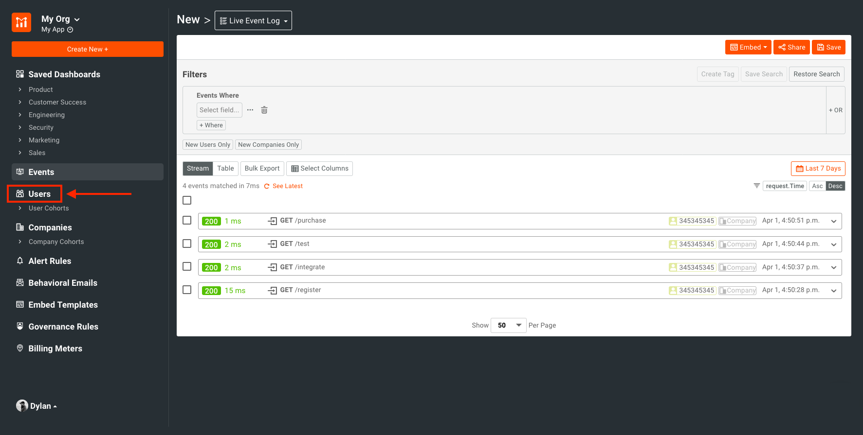 navigate to users screen